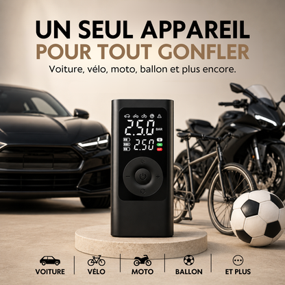 AeroDrive — Compresseur sans-fil pour pneus auto, vélo & moto Pro
