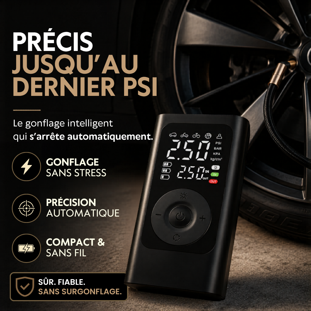 AeroDrive — Compresseur sans-fil pour pneus auto, vélo & moto Pro